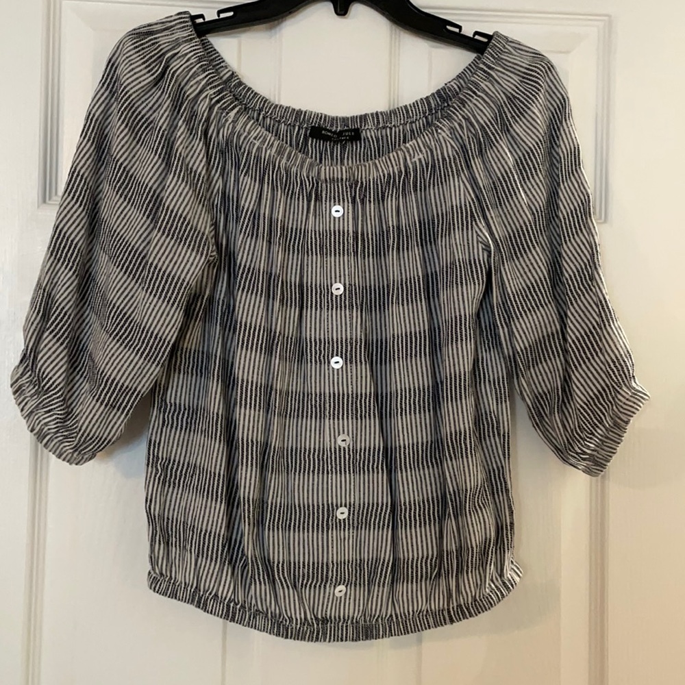 Navy + white off the shoulder top with buttons